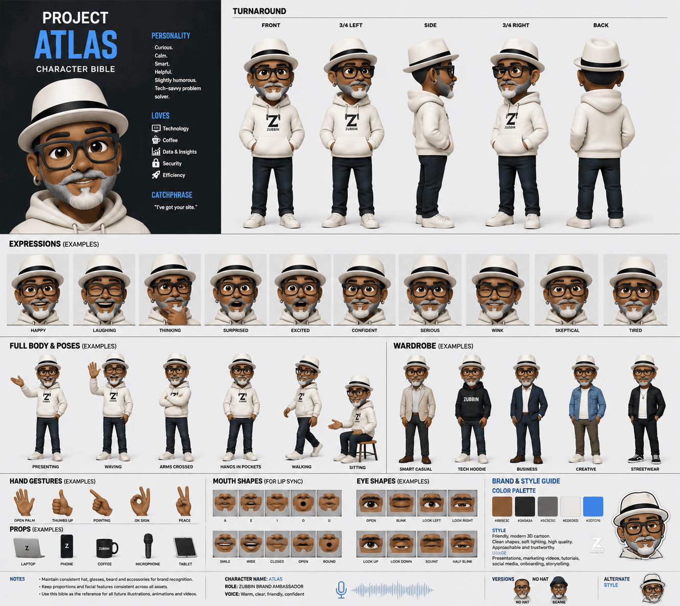 Atlas character bible sheet